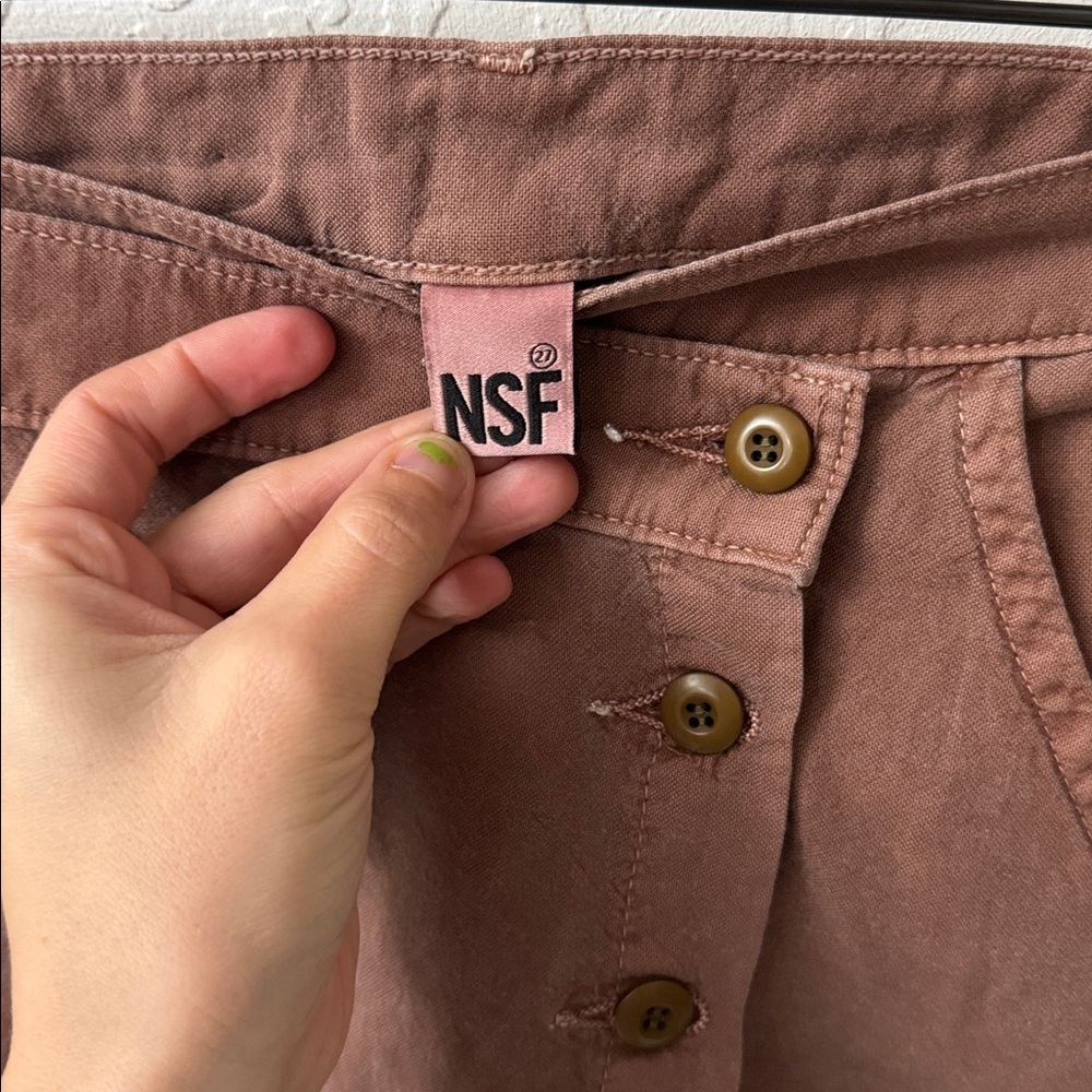 NSF Brown Fray Wrap Button Everly Skirt Size 27 - Picture 5 of 6